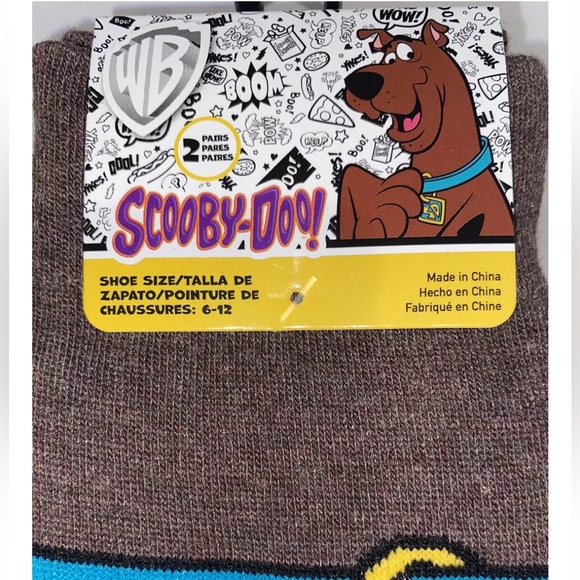 Scooby Doo Crew Socks 2 Pair Men 6-12 Brown Off-White w Collar Logo Mystery NEW! - Picture 2 of 12